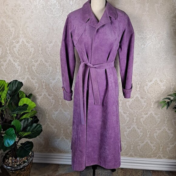 Skinner Ultra Suede Size 8 Light Purple Wrap Coat Lined Pockets Tie Belt EUC - Picture 1 of 12